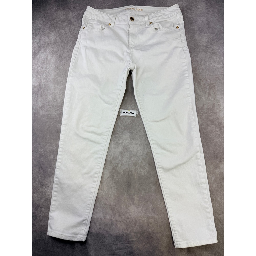 Michael Kors Womens White Stretch Denim Slim Leg Jeans Size 8 Gold Hardware
